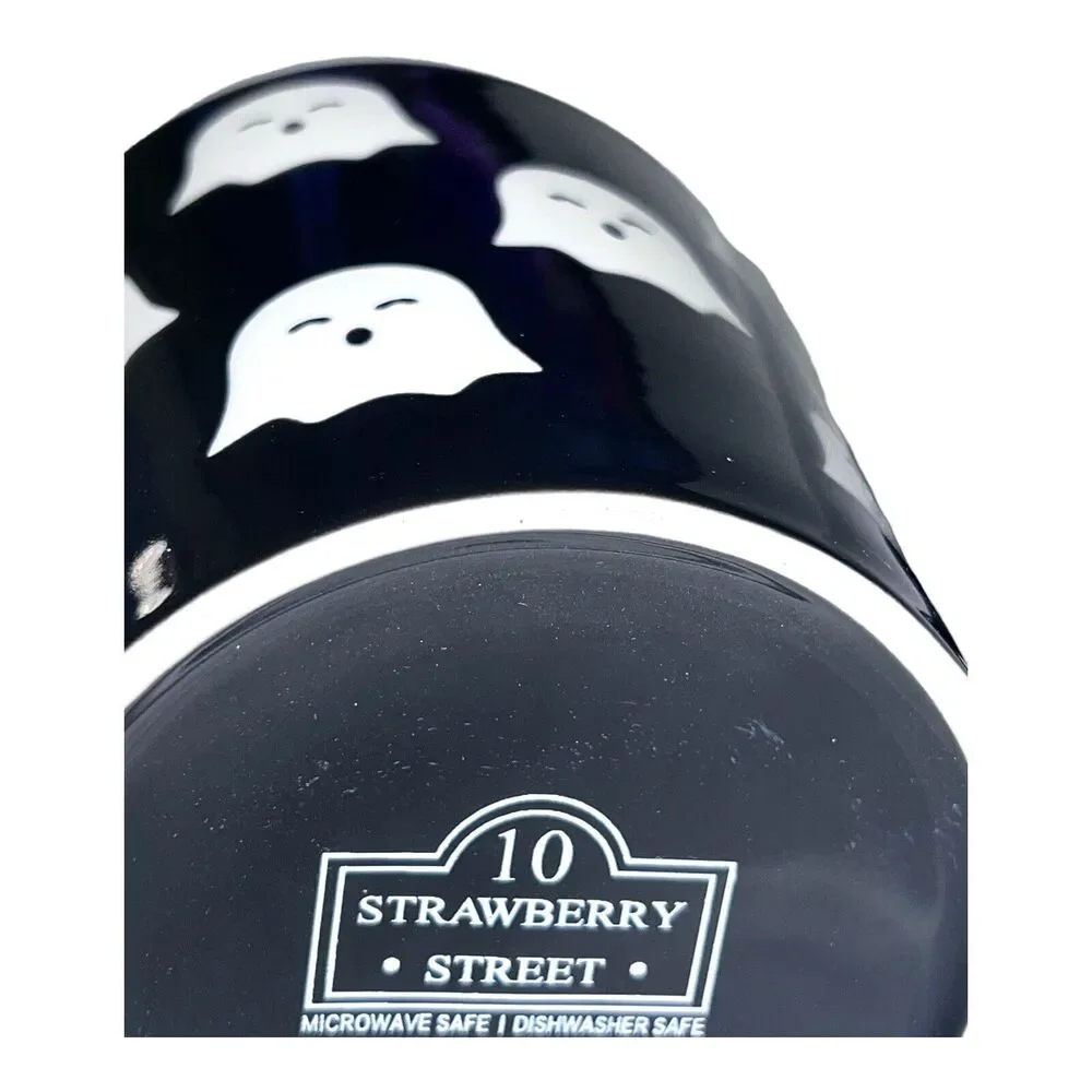 10 Strawberry Street Cute Halloween Ceramic Mug  Multiple Ghosts Black & White